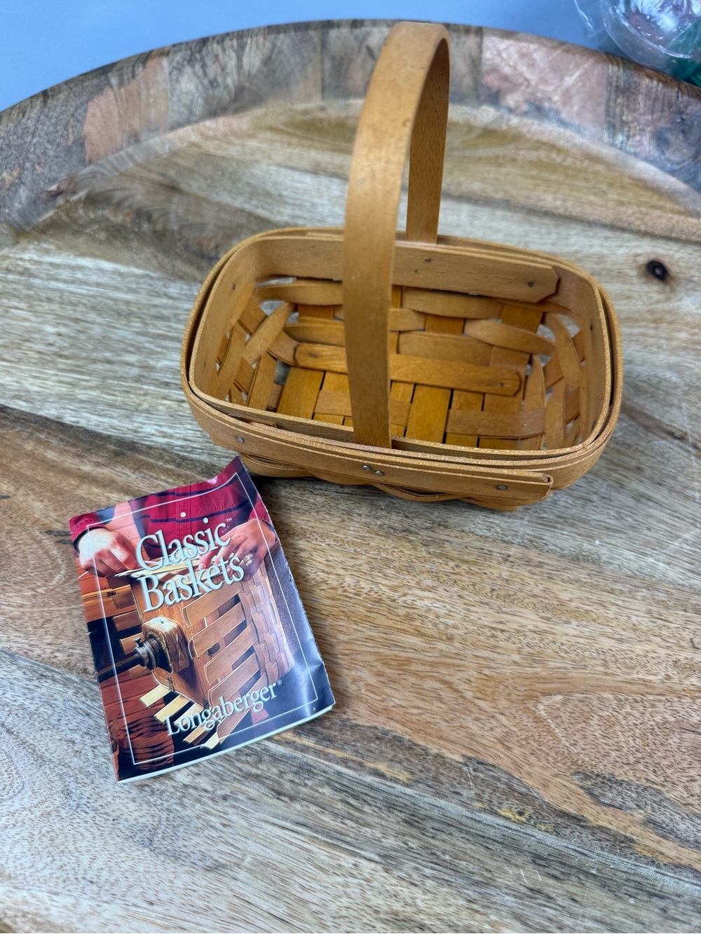 Longaberger 1993 Handwoven Basket w Handle + Original Classic Booklet
